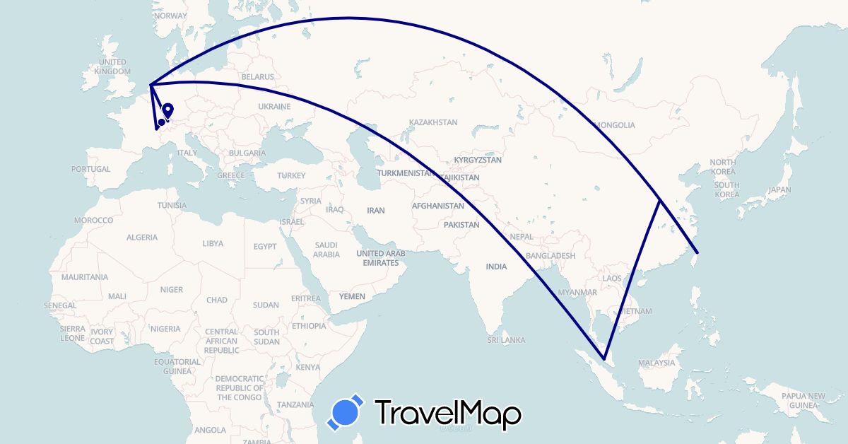 TravelMap itinerary: driving in Switzerland, China, Malaysia, Netherlands, Taiwan (Asia, Europe)